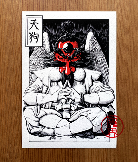 How to draw a Japanese Tengu mask tattoo  YouTube